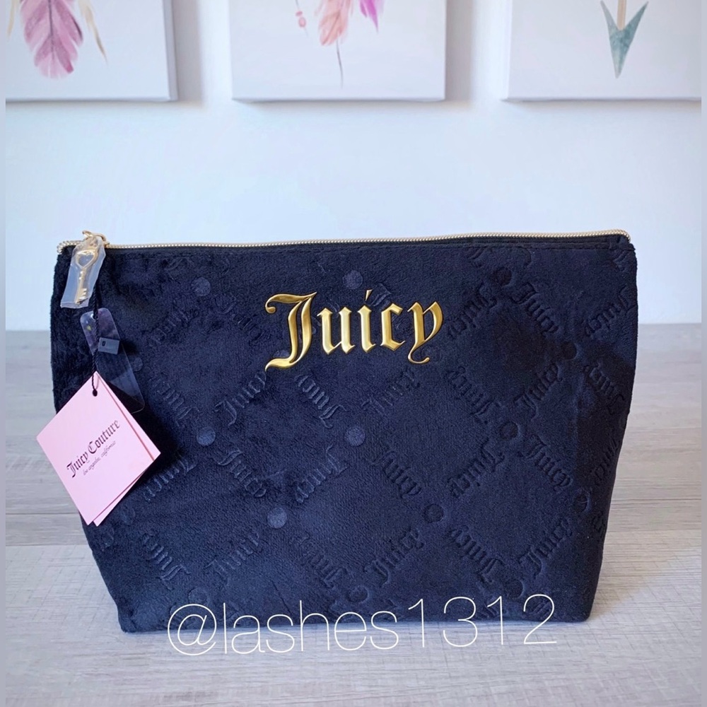 Juicy Couture Black Cosmetic Pouch with Gold Script Logo